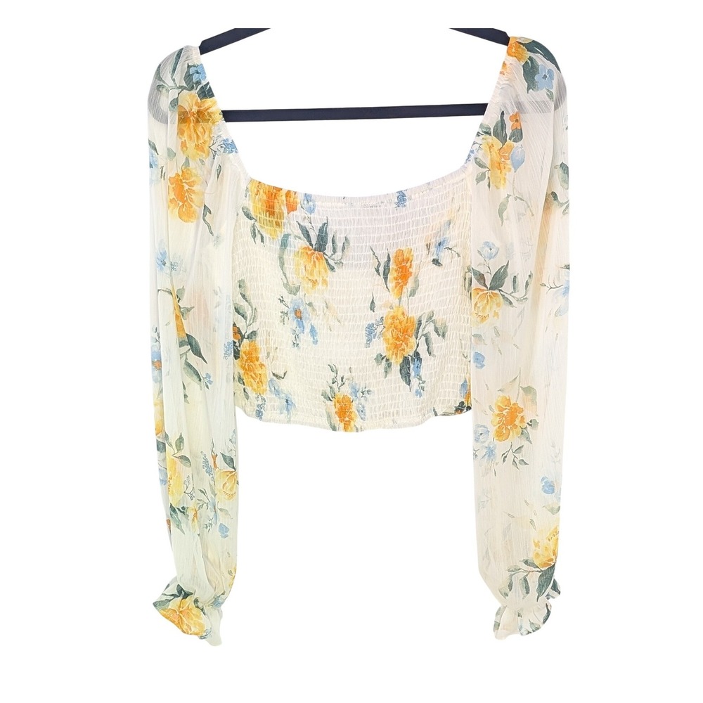 Windsor Coquette Floral Ruched Chiffon Crop Top M Romantic‎ Cottagecore Feminine - Picture 8 of 10